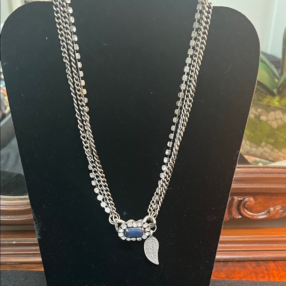 Silver Chain Necklace with Blue Accents